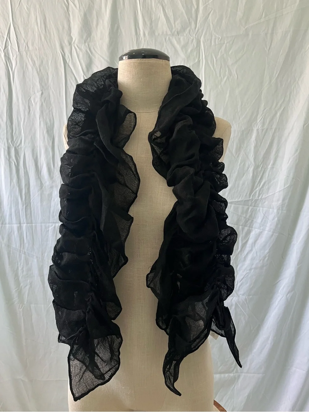 Italian 100% Wool Black Asymmetrical Scarf Neck Wrap Y2K vintage